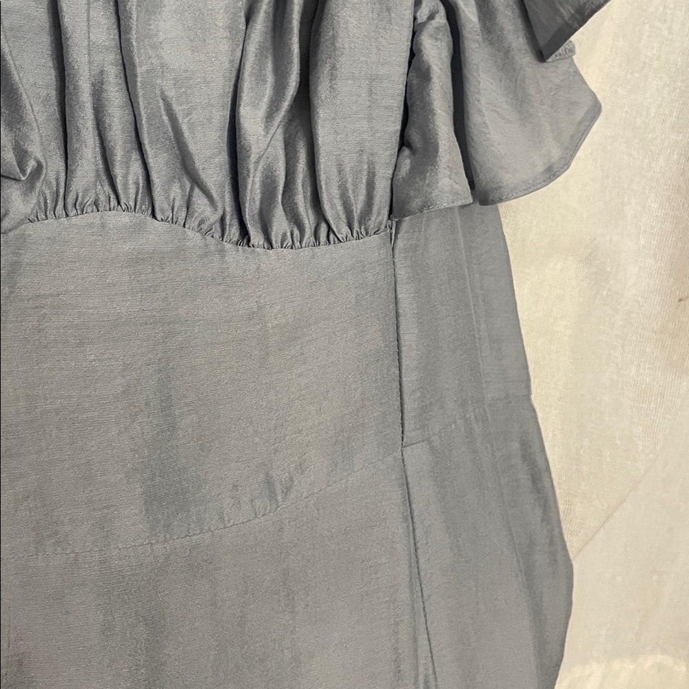 Anthropologie Blue Midi Length A-Line Dress with Flutter Sleeves and a Tie Back - Picture 7 of 7
